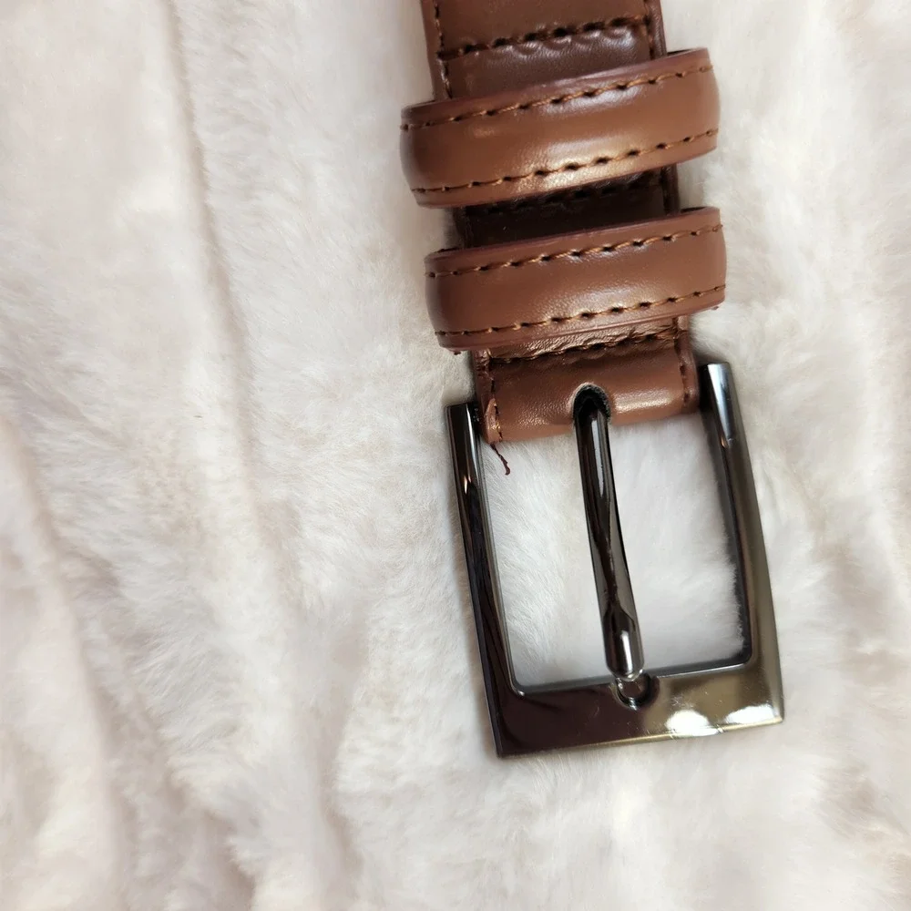 Mio Marino Mens Brown Genuine Leather Belt Size 50 Gunmetal Buckle Dress Belt